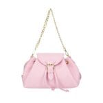 Leren Schoudertas Morgana babyroze snoeproze roze trekkoord flap kettinghengsel leer schoudertassen crossbodytas kopen bestellen chique