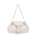 Leren Schoudertas Morgana beige trekkoord flap kettinghengsel leer schoudertassen crossbodytas kopen bestellen chique