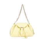 Leren Schoudertas Morgana citroengeel gele trekkoord flap kettinghengsel leer schoudertassen crossbodytas kopen bestellen chique