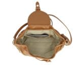 Leren Schoudertas Morgana cognac trekkoord flap kettinghengsel leer schoudertassen crossbodytas kopen bestellen chique binnenkant