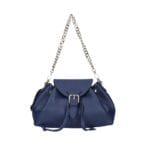 Leren Schoudertas Morgana jeansblauw blauwe trekkoord flap kettinghengsel leer schoudertassen crossbodytas kopen bestellen chique