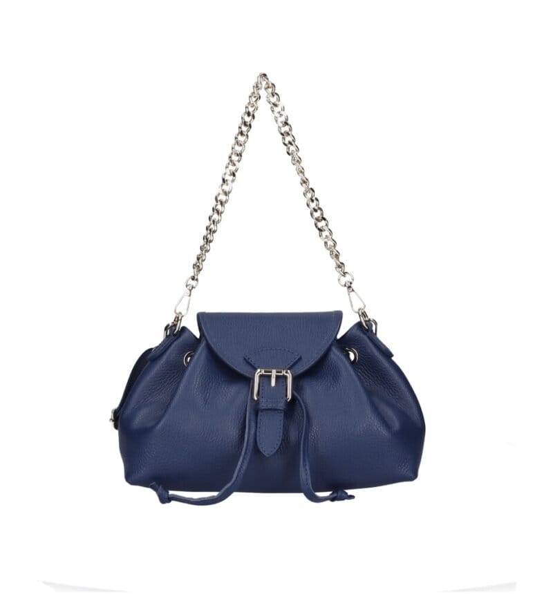 Leren Schoudertas Morgana jeansblauw blauwe trekkoord flap kettinghengsel leer schoudertassen crossbodytas kopen bestellen chique