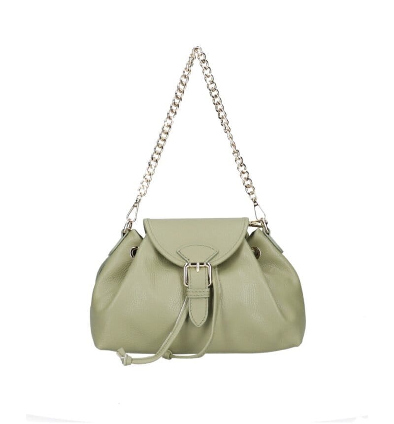 Leren Schoudertas Morgana matchagroen groene trekkoord flap kettinghengsel leer schoudertassen crossbodytas kopen bestellen chique