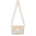 Leren Schoudertas Noa beige raffia details leer schoudertassen chqiue goud beslag uniek kopen bestellen