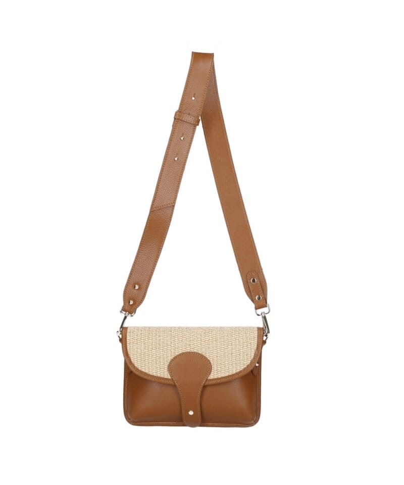 Leren Schoudertas Noa cognac rieten details leer schoudertassen chqiue goud beslag uniek kopen bestellen