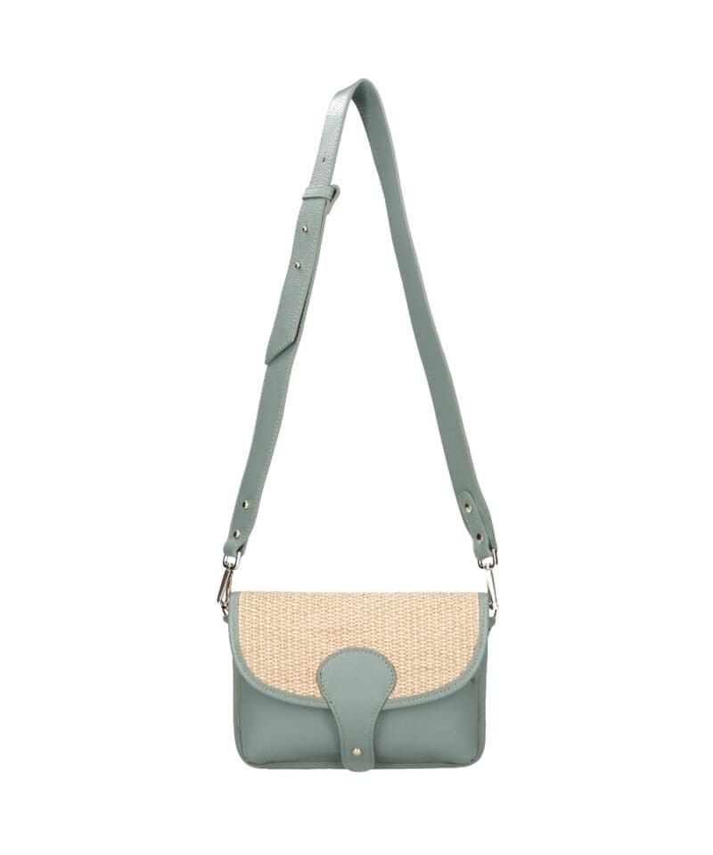 Leren Schoudertas Noa mint raffia details leer schoudertassen chqiue goud beslag uniek kopen bestellen