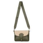 Leren Schoudertas Noa olijfgroen groene raffia details leer schoudertassen chqiue goud beslag uniek kopen bestellen