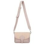 Leren Schoudertas Noa poederoze pink raffia details leer schoudertassen chqiue goud beslag uniek kopen bestellen