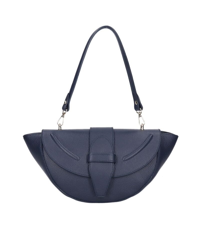 Leren Schoudertas Pepita donker blauw blauwe navy halve maan schoudertassen flaps chique trendy italiaanse dames leer tas kopen bestellen