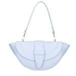 Leren Schoudertas Pepita licht blauw blauwe halve maan schoudertassen flaps chique trendy italiaanse dames leer tas kopen bestellen