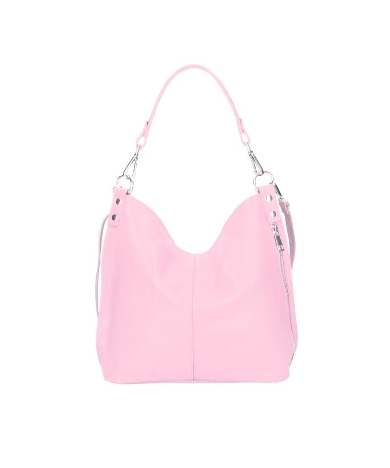 Leren Schoudertas Rebecca babyroze babypink zacht leer schoudertassen zilver beslag extra vakken trendy dames tassen kopen bestellen