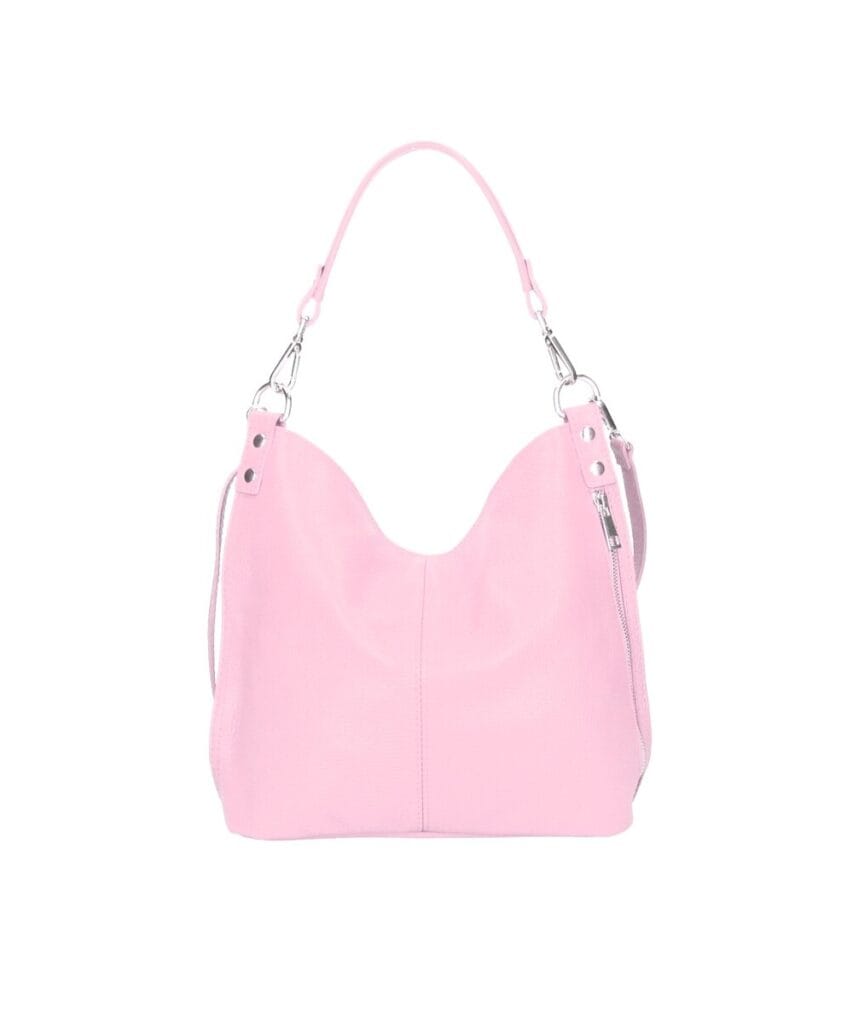 Leren Schoudertas Rebecca babyroze babypink zacht leer schoudertassen zilver beslag extra vakken trendy dames tassen kopen bestellen