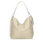 Leren Schoudertas Rebecca beige zacht leer schoudertassen zilver beslag extra vakken trendy dames tassen kopen bestellen-Photoroom