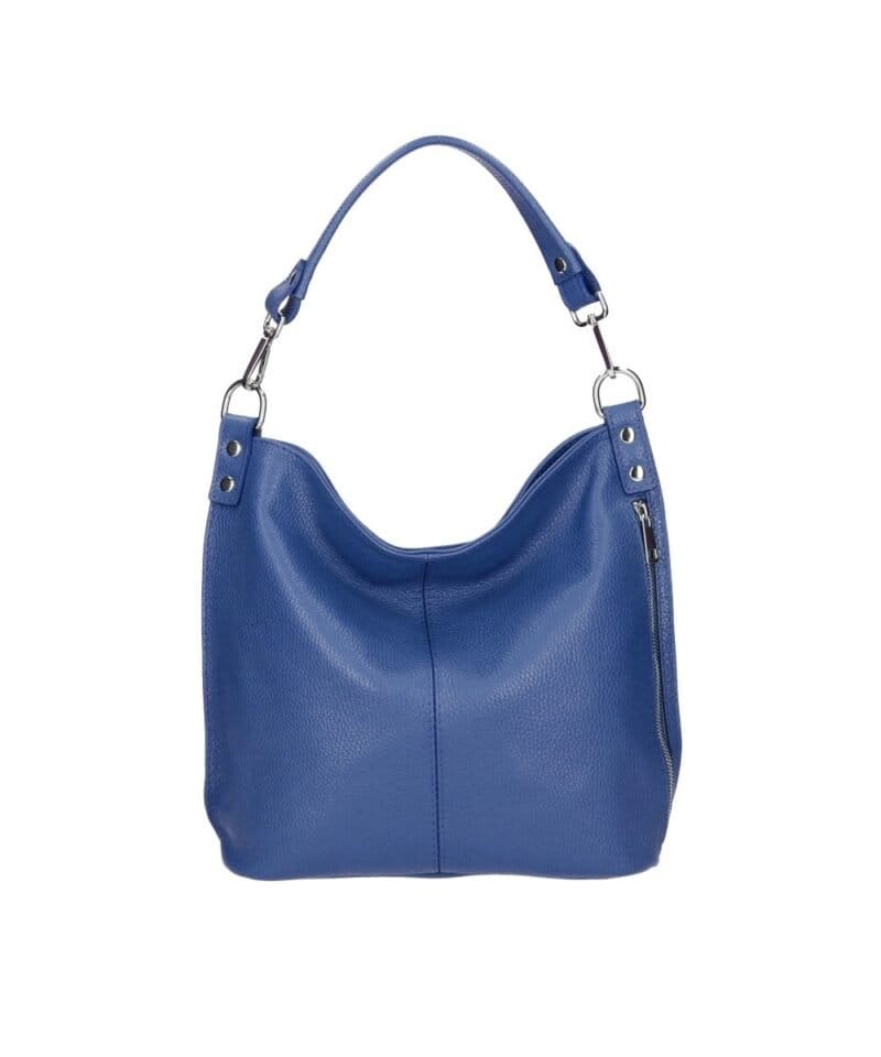 Leren Schoudertas Rebecca blauw blauwe zacht leer schoudertassen zilver beslag extra vakken trendy dames tassen kopen bestellen