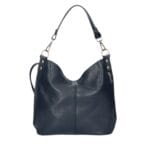 Leren Schoudertas Rebecca donker blauw blauwe navy zacht leer schoudertassen zilver beslag extra vakken trendy dames tassen kopen bestellen-Photoroom
