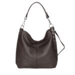 Leren Schoudertas Rebecca donker bruin bruine zacht leer schoudertassen zilver beslag extra vakken trendy dames tassen kopen bestellen