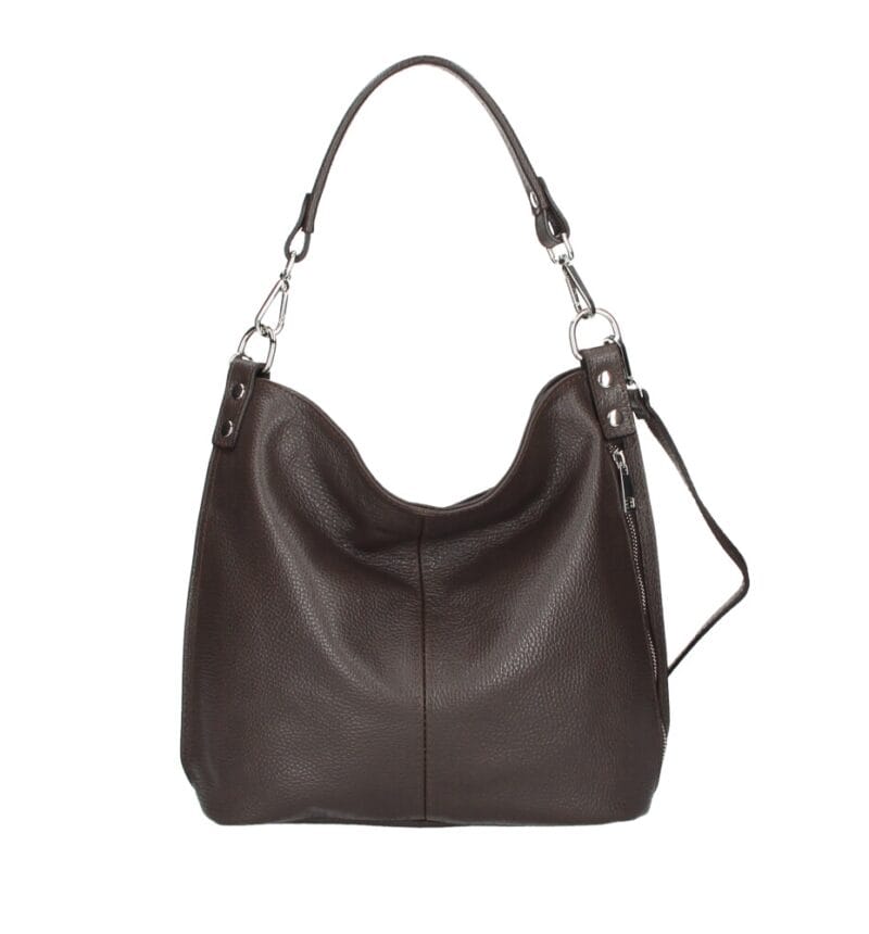 Leren Schoudertas Rebecca donker bruin bruine zacht leer schoudertassen zilver beslag extra vakken trendy dames tassen kopen bestellen