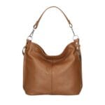 Leren Schoudertas Rebecca donker cognac zacht leer schoudertassen zilver beslag extra vakken trendy dames tassen kopen bestellen-Photoroom
