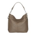 Leren Schoudertas Rebecca donker taupe zacht leer schoudertassen zilver beslag extra vakken trendy dames tassen kopen bestellen-Photoroom