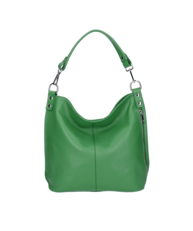 Leren Schoudertas Rebecca groen groene zacht leer schoudertassen zilver beslag extra vakken trendy dames tassen kopen bestellen