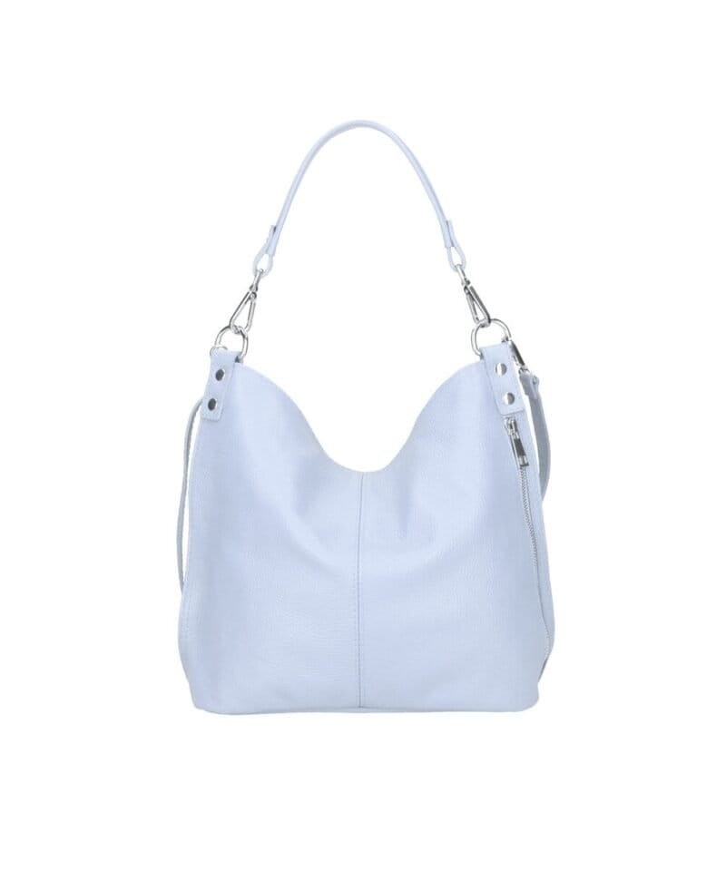 Leren Schoudertas Rebecca licht blauw blauwe zacht leer schoudertassen zilver beslag extra vakken trendy dames tassen kopen bestellen