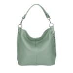 Leren Schoudertas Rebecca mint zacht leer schoudertassen zilver beslag extra vakken trendy dames tassen kopen bestellen