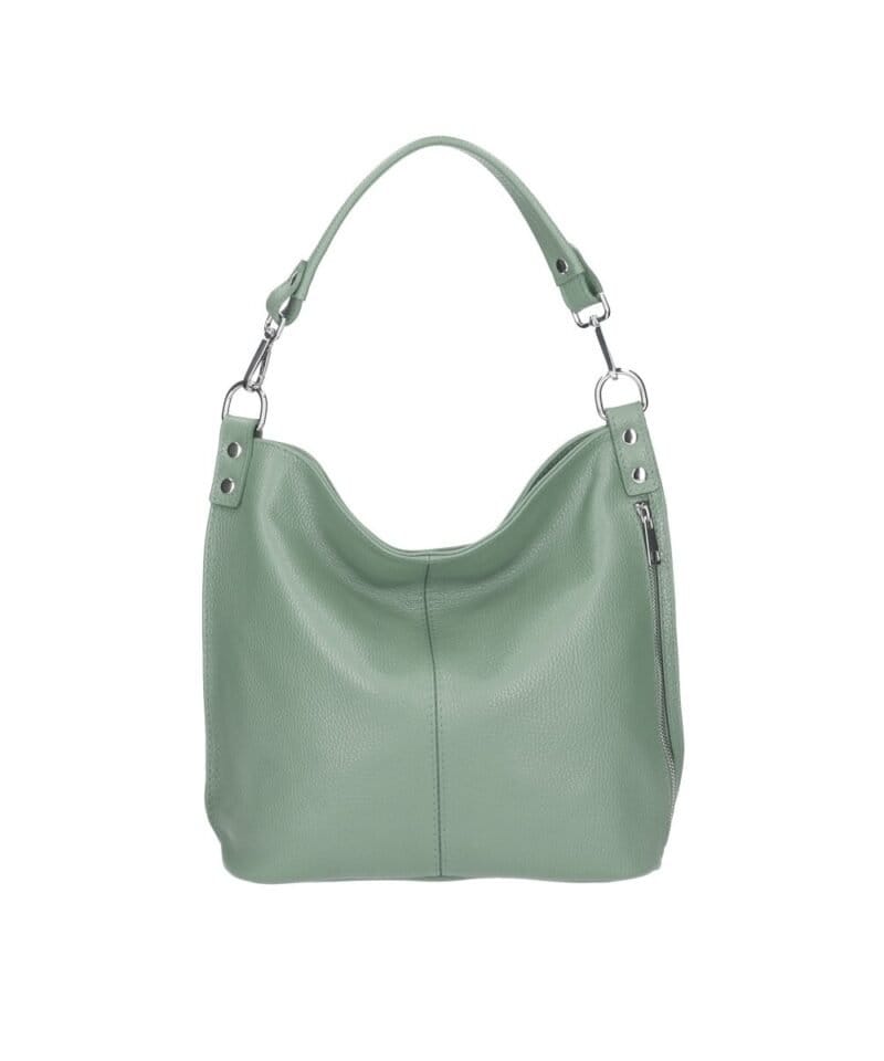 Leren Schoudertas Rebecca mint zacht leer schoudertassen zilver beslag extra vakken trendy dames tassen kopen bestellen