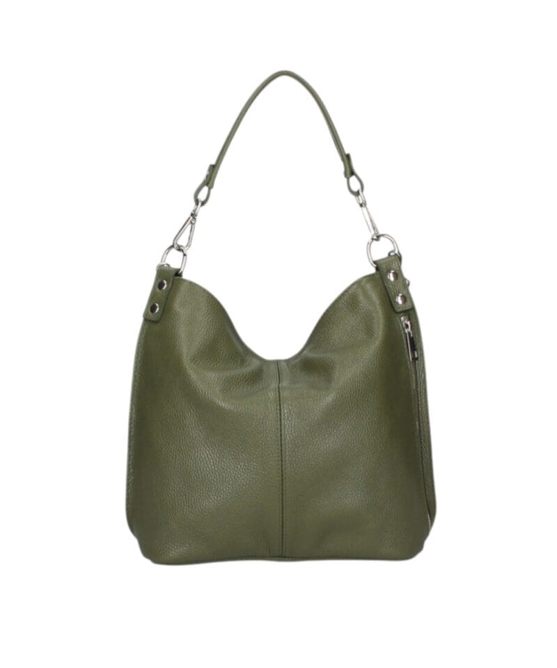 Leren Schoudertas Rebecca olijf groen groene zacht leer schoudertassen zilver beslag extra vakken trendy dames tassen kopen bestellen-Photoroom