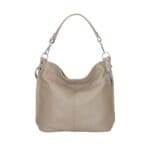Leren Schoudertas Rebecca taupe zacht leer schoudertassen zilver beslag extra vakken trendy dames tassen kopen bestellen