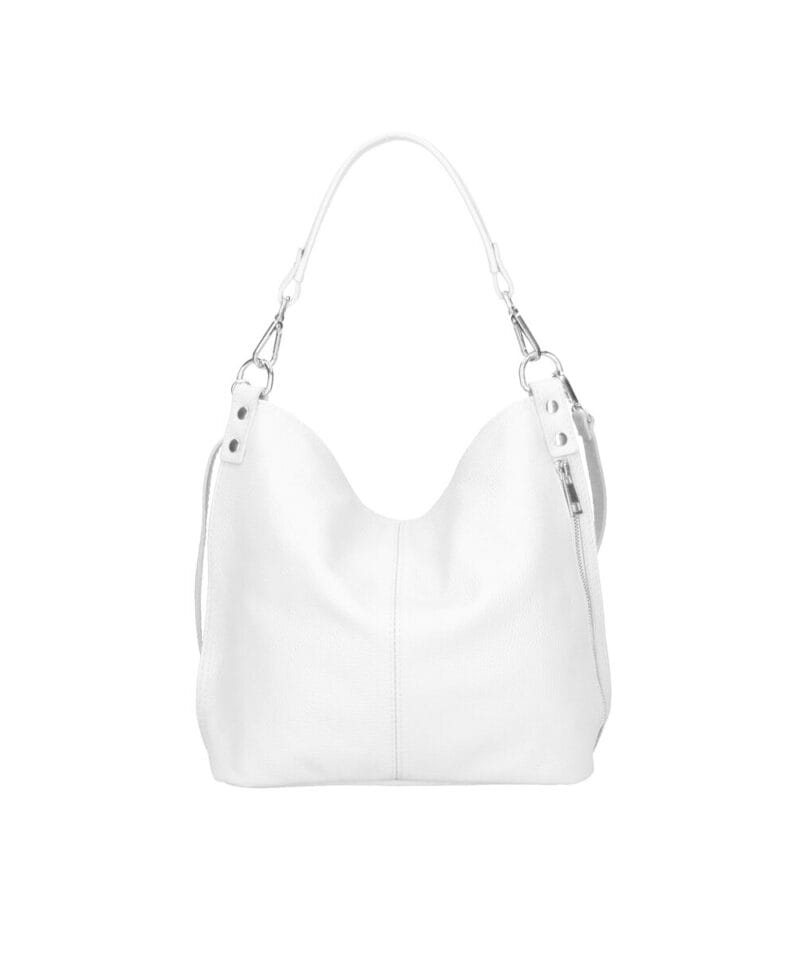 Leren Schoudertas Rebecca wit witte zacht leer schoudertassen zilver beslag extra vakken trendy dames tassen kopen bestellen