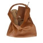 Leren Schoudertas Renee cognac zacht leer extra etui ruime dames shoppers kopen bestellen binnenkant