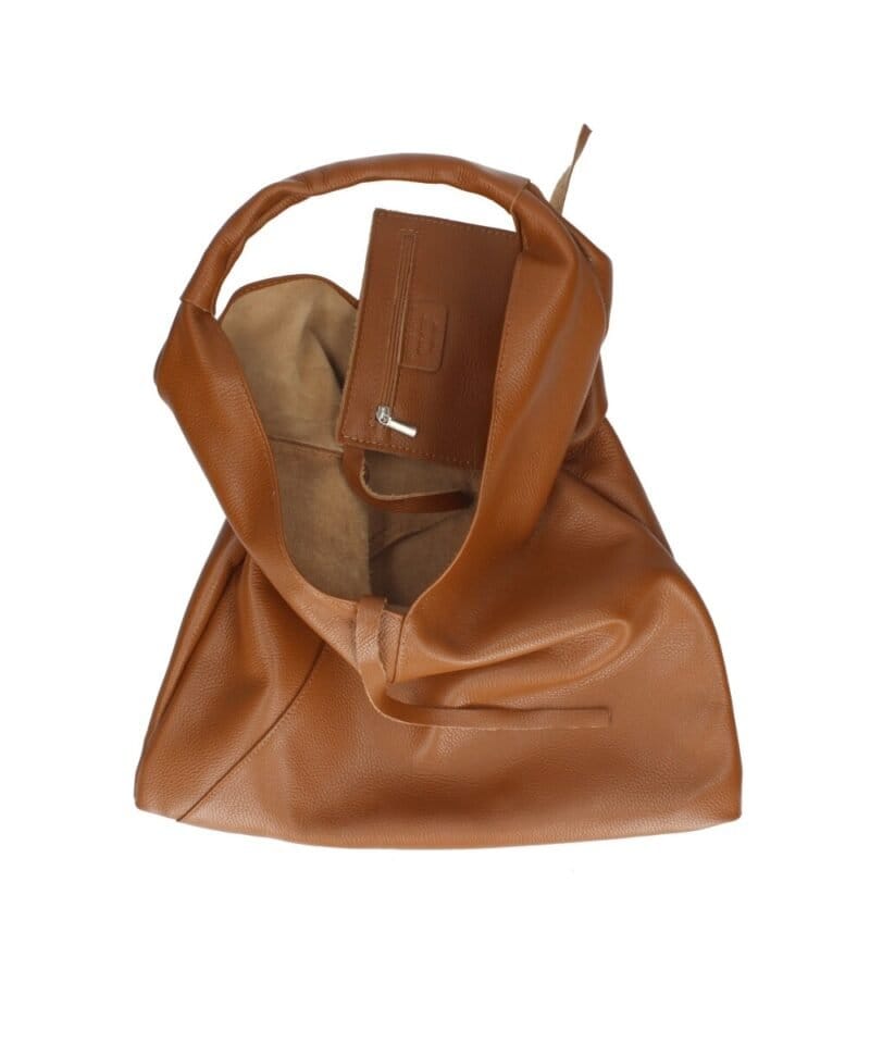 Leren Schoudertas Renee cognac zacht leer extra etui ruime dames shoppers kopen bestellen binnenkant