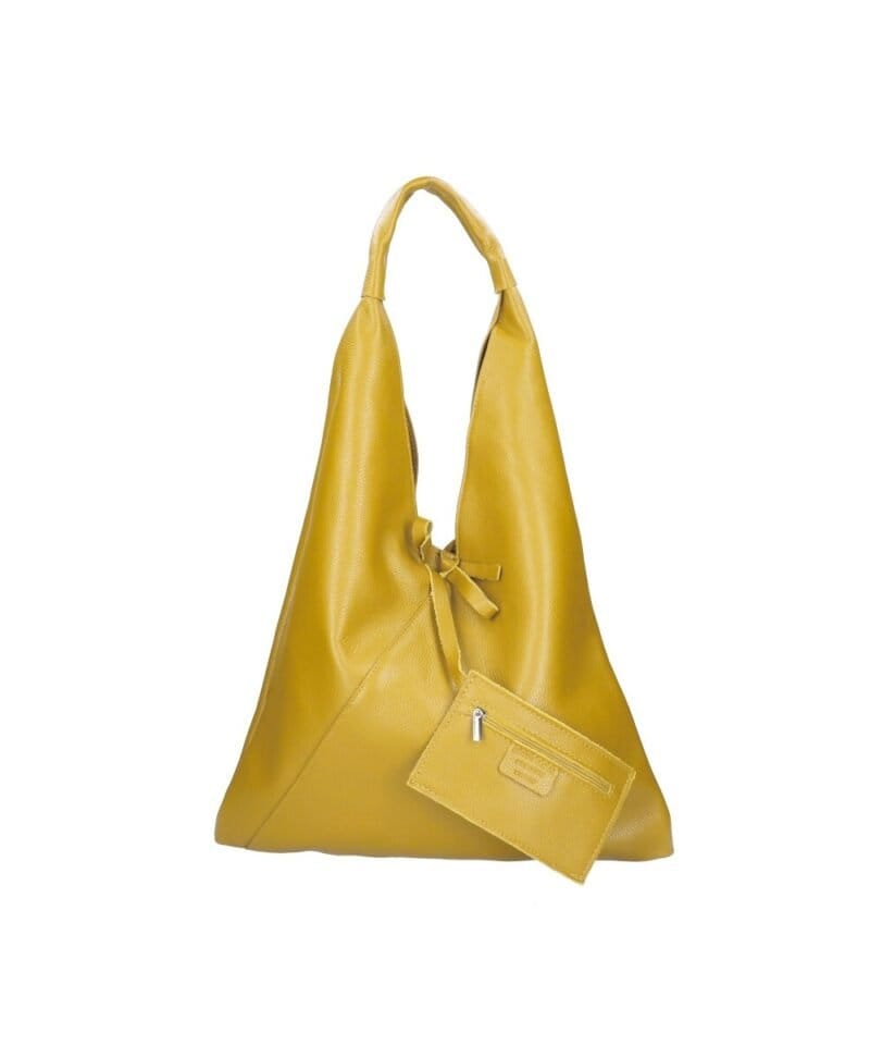 Leren Schoudertas Renee mosterdgeel gele zacht leer extra etui ruime dames shoppers kopen bestellen