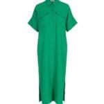 Maxi Jurk Linda groen groene lange doorknoop jurken dames kleding zomer jurken kraag zakken korte mouwen kopen bestellen-Photoroom