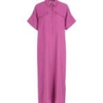 Maxi Jurk Linda magenta fuchsia lange doorknoop jurken dames kleding zomer jurken kraag zakken korte mouwen kopen bestellen-Photoroom