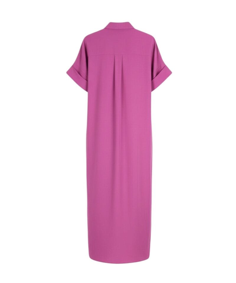 Maxi Jurk Linda magenta fuchsia lange doorknoop jurken dames kleding zomer jurken kraag zakken korte mouwen kopen bestellen achter-Photoroom