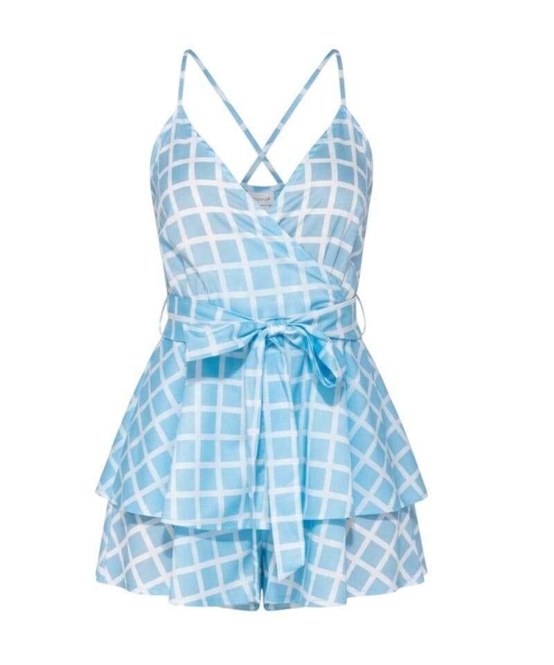 Playsuit Blue Summer-blauwe-blauw-korte-jumpsuit-witte strepen dames-kleding-festival-fashion-v-hals-kopen -Photoroom