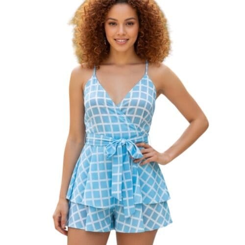 Playsuit Blue Summer-blauwe-blauw-korte-jumpsuit-witte strepen dames-kleding-festival-fashion-v-hals-kopen model-Photoroom