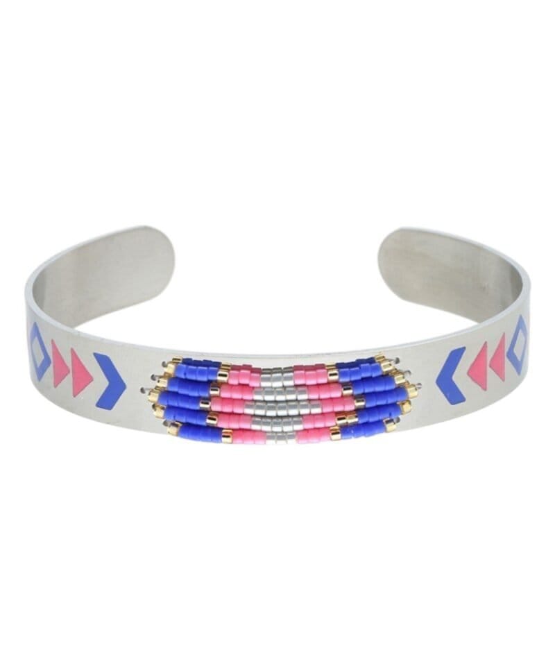 RVS-Armband-Colorful-beads-zilver-zilveren-open-armband-blauw-roze-kraaltjes-en-print-aztec-boho-Photoroom