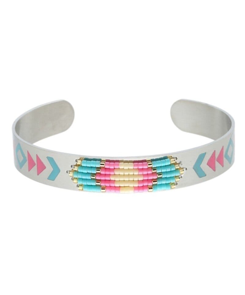 RVS-Armband-Colorful-beads-zilver-zilveren-open-armband-turquoise-mint-roze-kraaltjes-en-print-aztec-boho-Photoroom