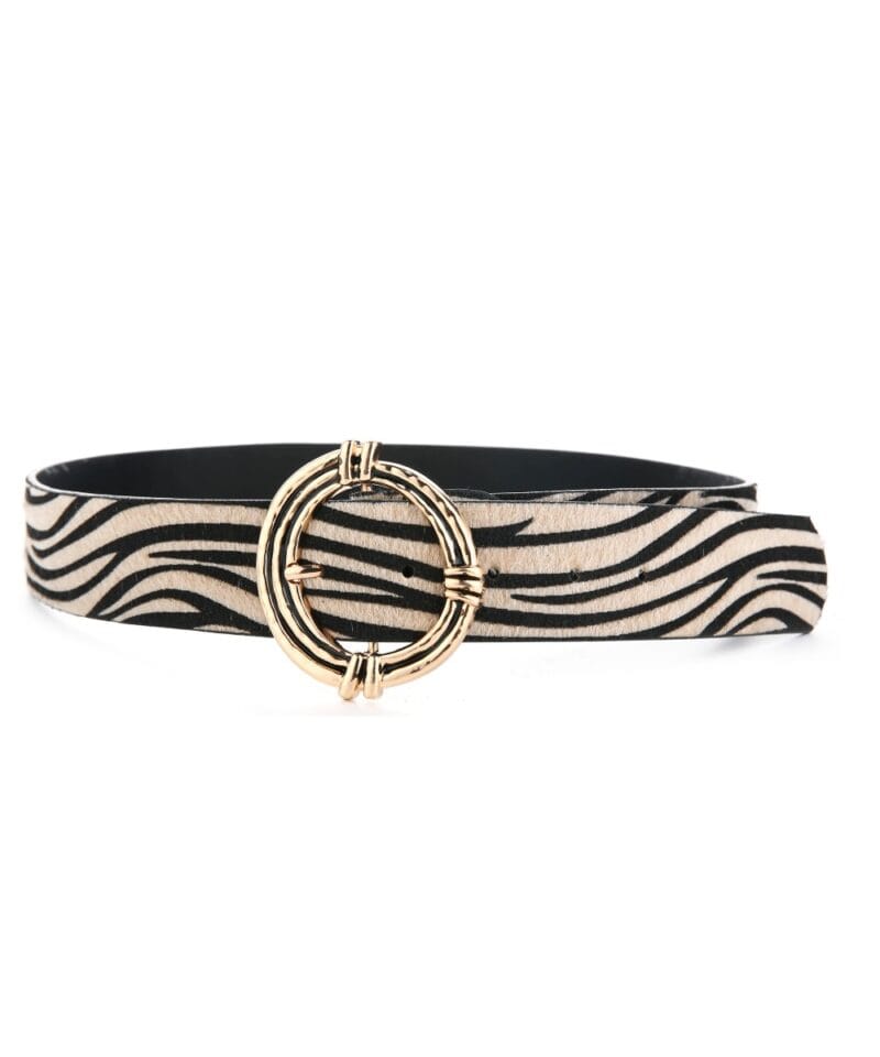 Riem-Gold-Buckle-zebra-bruin bruine-dierenprint-dierenvacht riemen-ceinturen-belts-trendy-gouden-gesp-kopen-bestellen