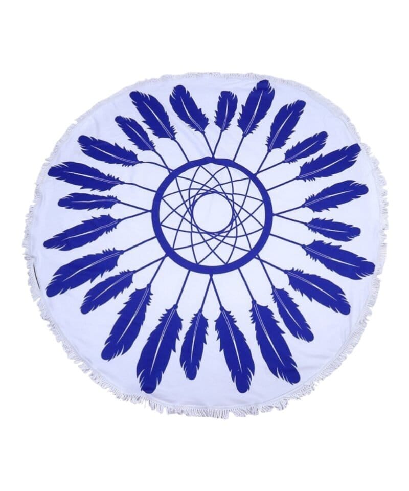 Rond Strandlaken Dreamcatcher-blauw-witte-print-ronde-badlaken-grote-baddoek-rond-kleed-round-Beach-Towel-park-strand-Photoroom