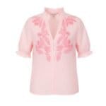 Roze Blouse Pink Blossem roze dames hemden roze geborduurde bloemen katoen blouses trendy kleding bestellen-Photoroom