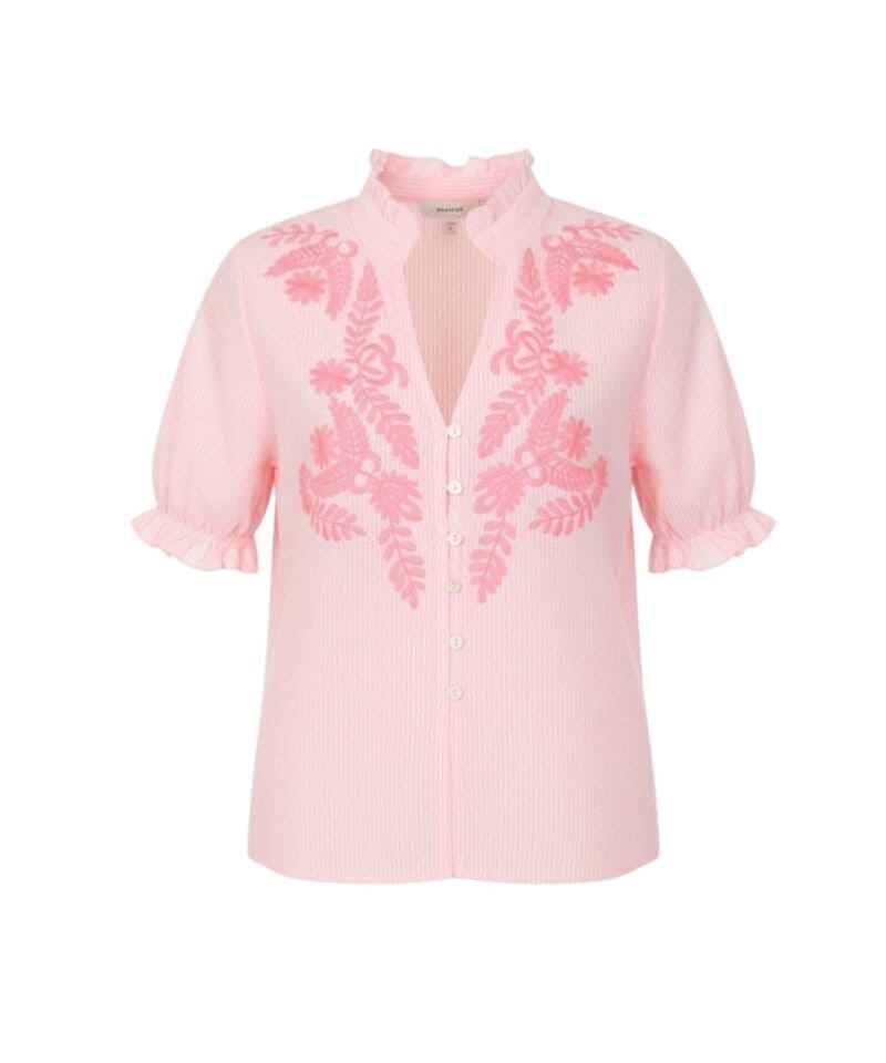 Roze Blouse Pink Blossem roze dames hemden roze geborduurde bloemen katoen blouses trendy kleding bestellen-Photoroom