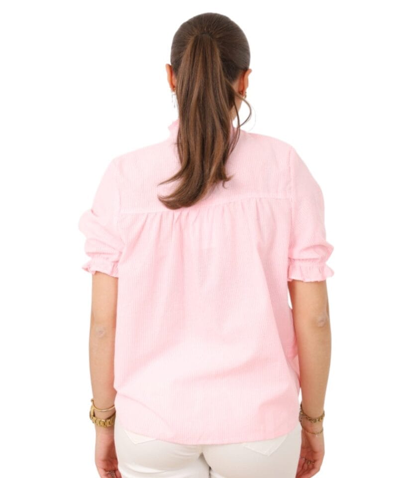 Wit Hemd Boho Pink witte dames hemden blouses met geborduurde roze details katoenen zomer kleding kopen bestellen achter-Photoroom