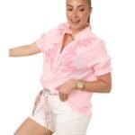 Roze Blouse Pink Blossem roze dames hemden roze geborduurde bloemen katoen blouses trendy kleding kopen bestellen zij-Photoroom