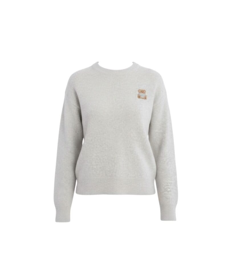 Roze Trui Teddy Bear grijs grijze dames truien gebreid beer print trendy leuke sweaters teddy kopen bestellen -Photoroom