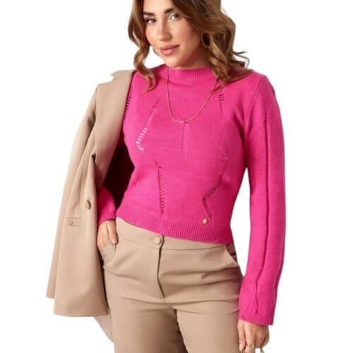 Roze gebreide trui Scheuren warme wollen dames sweaters truien yehwang kopen bestellen detail-Photoroom
