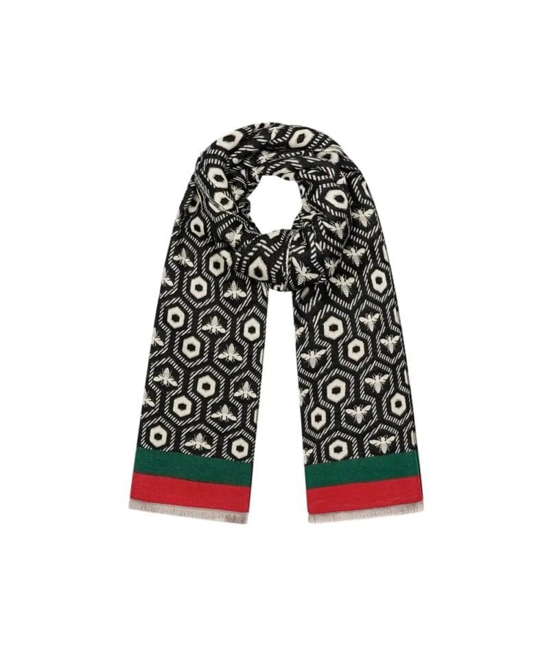 Sjaal Bee Love zwart wit groen rode print sjaal bijen print classy chique wintersjaals kopen bestellen