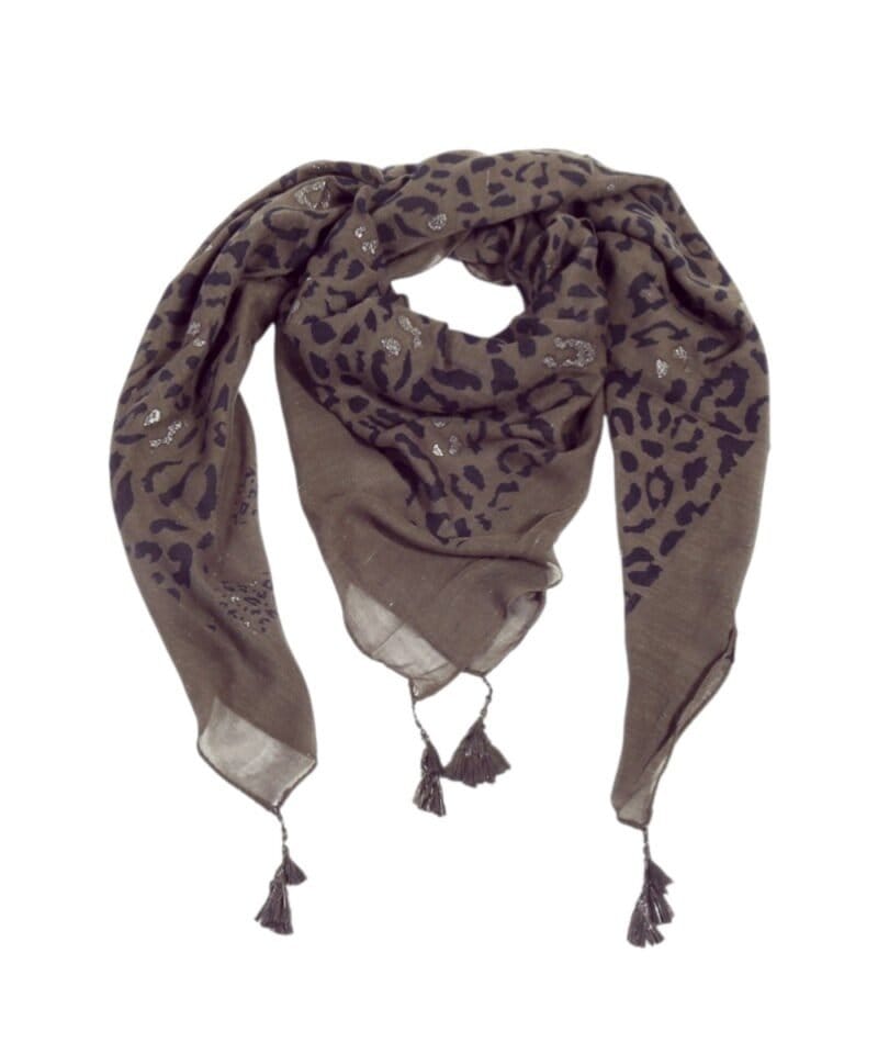 Sjaal-Two-Prints-grijs-grijze-bruin-bruine-dames-sjaals-leopard-print-kwastjes-driehoeks-vierkante-dames-omslagdoeken-online-